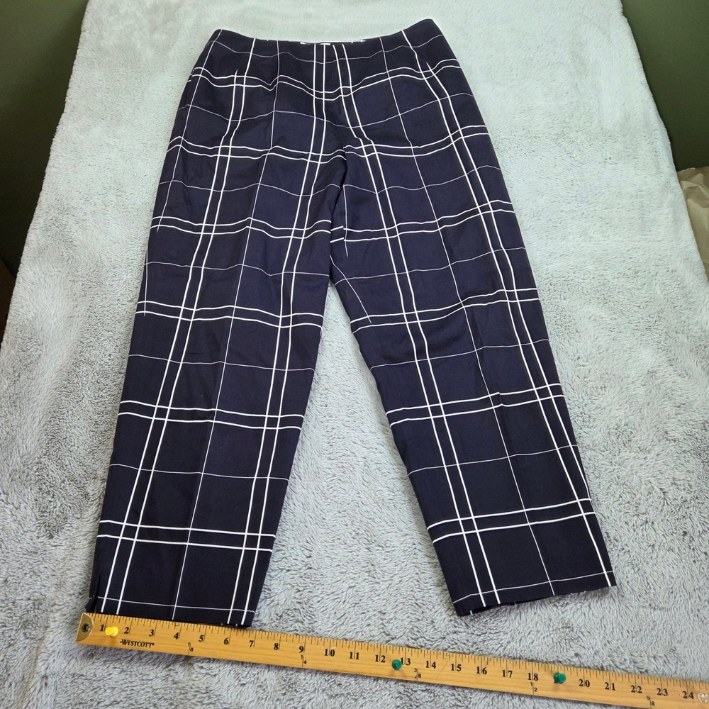 Talbots Ankle Pants Womens 10P Windowpane Plaid Cotton Straight Leg Navy White